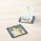 Retro Snowman and Elf Christmas Bier Onderzetter (Rechterzijde)