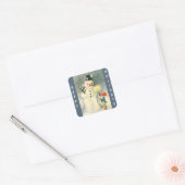 Retro Snowman and Elf Christmas Vierkante Sticker (Envelop)