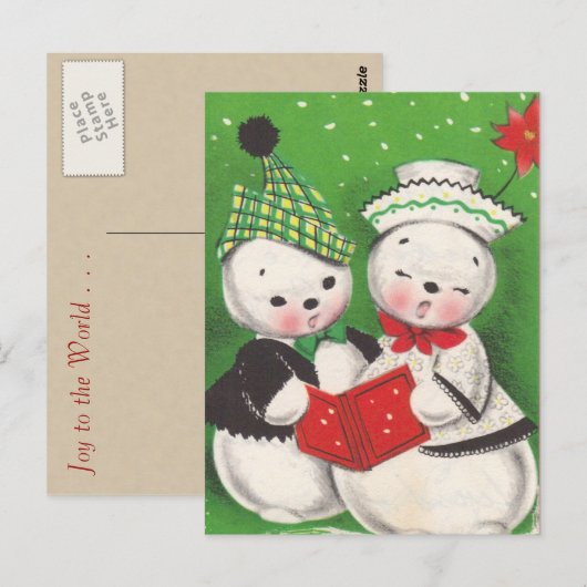 Retro Snowman Briefkaart (Voorkant / Achterkant)