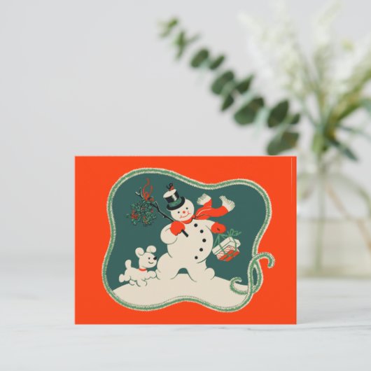 Retro Snowman Briefkaart (Staand voorkant)