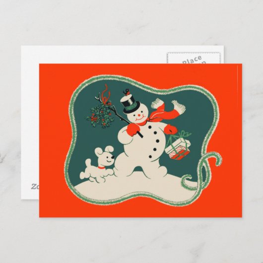 Retro Snowman Briefkaart (Voorkant / Achterkant)