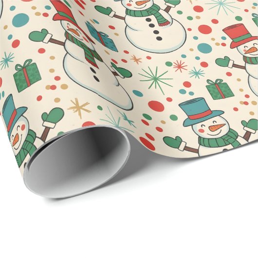 Retro Snowman Fun Cadeaupapier (Rol Hoek)