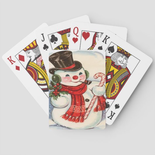 Retro Snowman in Top Hat Kerstfeestdag Pokerkaarten (Achterkant)