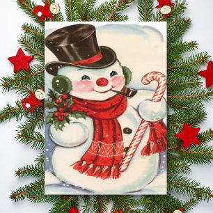 Retro  Snowman in Tophat Custom Kerstmis Feestdagen Kaart