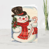 Retro Snowman in Tophat Custom Kerstmis Feestdagen Kaart (Voorkant)