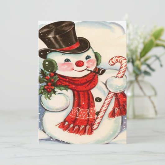 Retro  Snowman in Tophat Custom Kerstmis Feestdagenkaart (Staand voorkant)