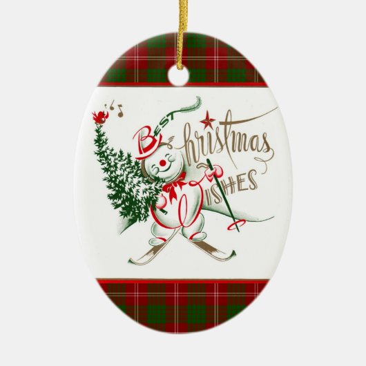 Retro Snowman Keramisch Ornament (Voorkant)