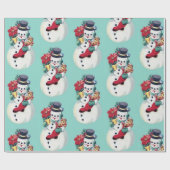 Retro  Snowman Kerstmis Cadeaupapier (Vlak)