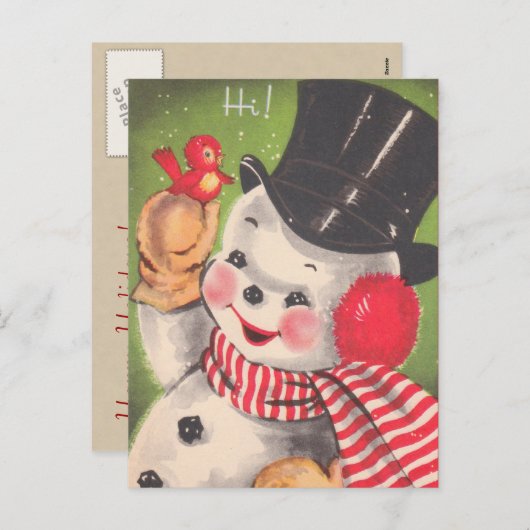 Retro Snowman Kerstmis Feestdagenkaart (Voorkant / Achterkant)