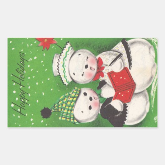 Retro Snowman Kerstmis Rechthoekige Sticker (Voorkant)