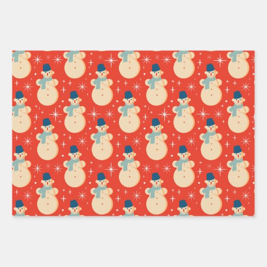 Retro Snowman-kerstpapier Inpakpapier Vel (Voorkant 2)