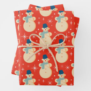 Retro Snowman-kerstpapier Inpakpapier Vel