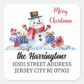 Retro Snowman Kerstretour Adres Envy Seal Vierkante Sticker (Voorkant)
