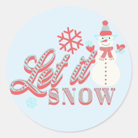 Retro Snowman laat kerstmis gaan Ronde Sticker (Voorkant)