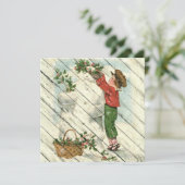 Retro | Snowman op hout Feestdagenkaart (Staand voorkant)