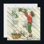 Retro |  Snowman op  hout Feestdagenkaart<br><div class="desc">Retro / Vintage-kerstwenskaart. Ik wens jullie allemaal een prettig kerstfeest en gelukkig nieuwjaar!</div>