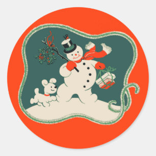 Retro Snowman Ronde Sticker