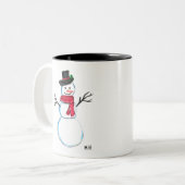 Retro Snowman schattig gezicht Kinder Winterkinder Tweekleurige Koffiemok (Voorkant links)