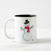 Retro Snowman schattig gezicht Kinder Winterkinder Tweekleurige Koffiemok (Links)
