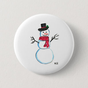 Retro Snowman schattige grappige waterverf Ronde Button 5,7 Cm
