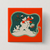 Retro Snowman Vierkante Button 5,1 Cm (Voorkant)