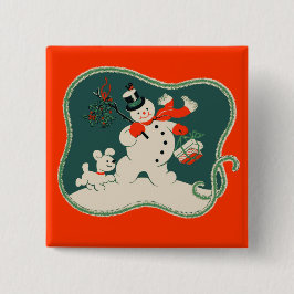 Retro Snowman Vierkante Button 5,1 Cm