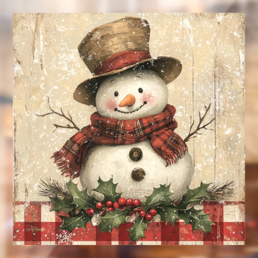 Retro Snowman Window Cling Raamsticker (Vel 2)