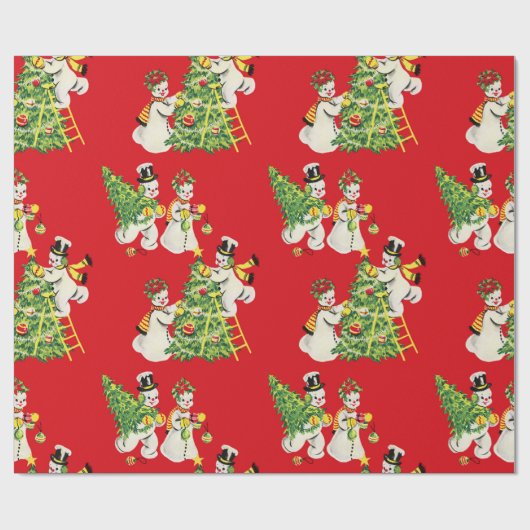 Retro Snowmen Cadeaupapier (Vlak)