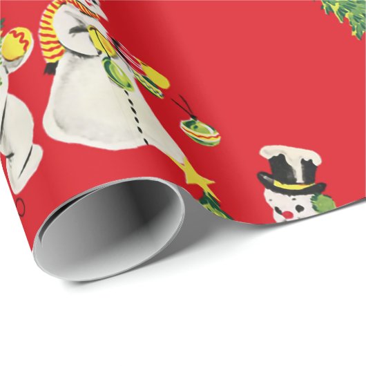 Retro  Snowmen Cadeaupapier (Rol Hoek)