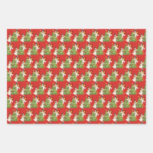 Retro Snowmen Decorate Tree voor Kerstmis Inpakpapier Vel (Voorkant 2)