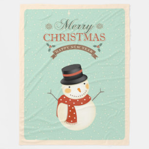 Retro Snowmen Happy Nieuwjaar, prettig kerstfeest Fleece Deken