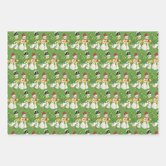 Retro Snowmen Inpakpapier Vel (Voorkant 3)