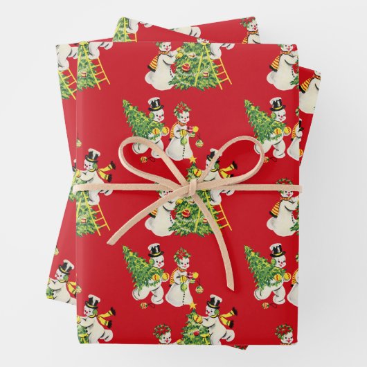Retro  Snowmen Inpakpapier Vel (In situ)