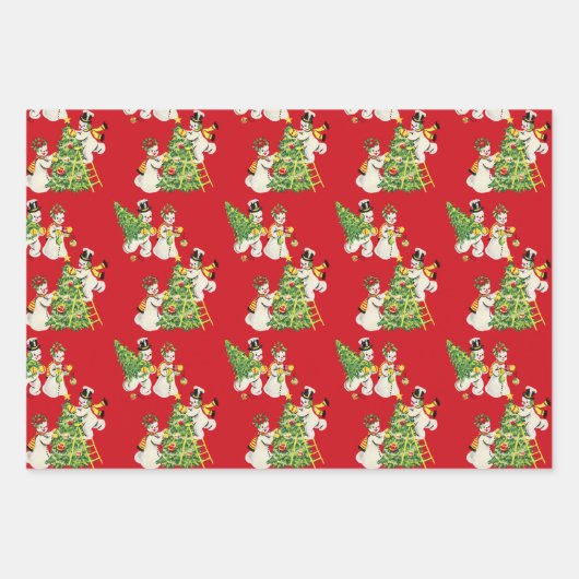 Retro  Snowmen Inpakpapier Vel (Voorkant)