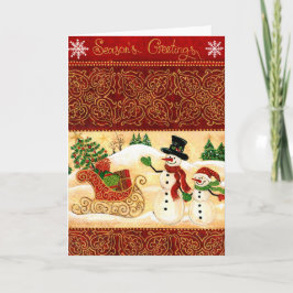 Retro Snowmen Kerst Kaart