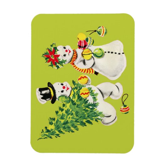 Retro Snowmen Magneet (Verticaal)