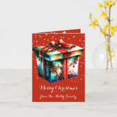 Retro Snowy kerstcadeau, Fancy linten geschenkdoos Kaart (Gele Bloem)