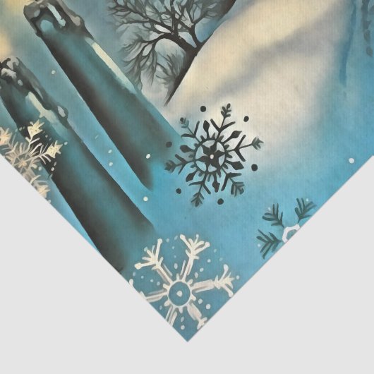 Retro Snowy Kerstmis Scene Tissuepapier (Detail)