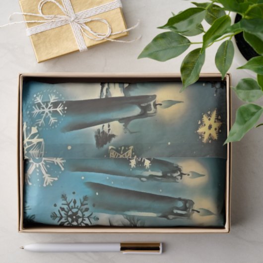 Retro Snowy Kerstmis Scene Tissuepapier (Geschenk)