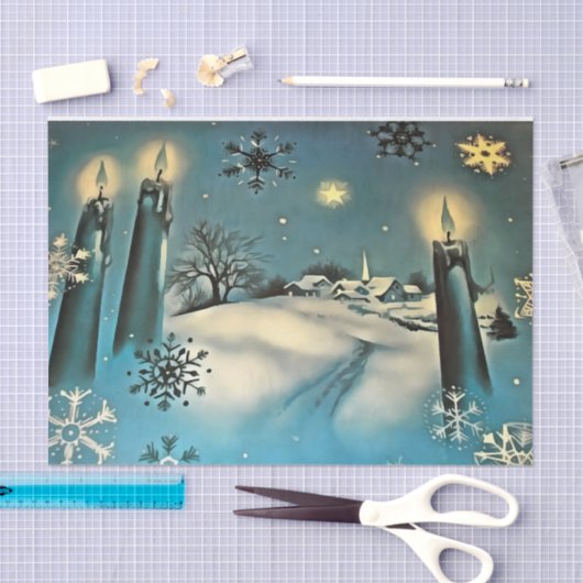 Retro Snowy Kerstmis Scene Tissuepapier (Craft)