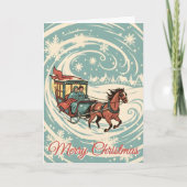 Retro Snowy Sleigh Ride Christmas Feestdagen Kaart (Voorkant)