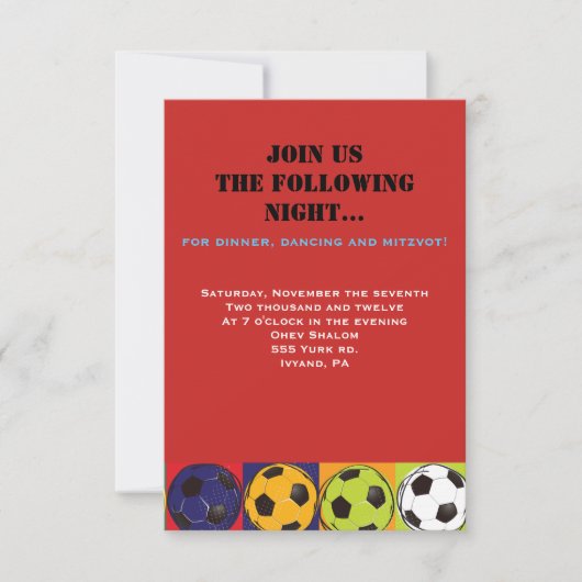 Retro SOCCER Thed Bar Bat Mitzvah Party Card RSVP Kaartje (Voorkant)