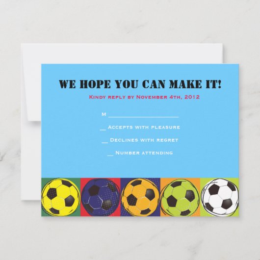 Retro SOCCER Thlek Bar Bat Mitzvah Reply Card RSVP Kaartje (Voorkant)