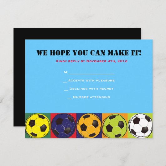 Retro SOCCER Thlek Bar Bat Mitzvah Reply Card RSVP Kaartje (Voorkant / Achterkant)