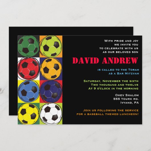 Retro SOCCER ThreadBar Bat Mitzvah Uitnodiging (Voorkant / Achterkant)