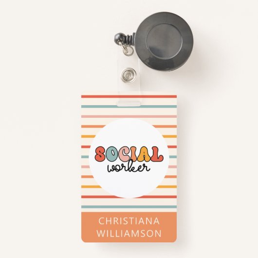 Retro sociaal werker kleurrijk badge (Voorkant met intrekbare)