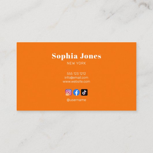 Retro sociale media minimalistisch Sinaasappel Visitekaartje (Achterkant)