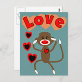Retro sock aap LOVE Briefkaart (Voorkant / Achterkant)