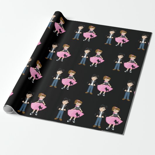 Retro Sock Hop Birthday Party Cadeaupapier (Uitgerold)