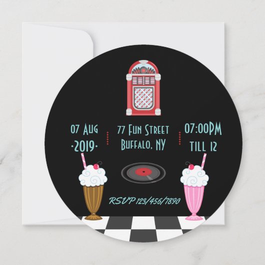 Retro Sock Hop Birthday Party Invitation Kaart (Achterkant)